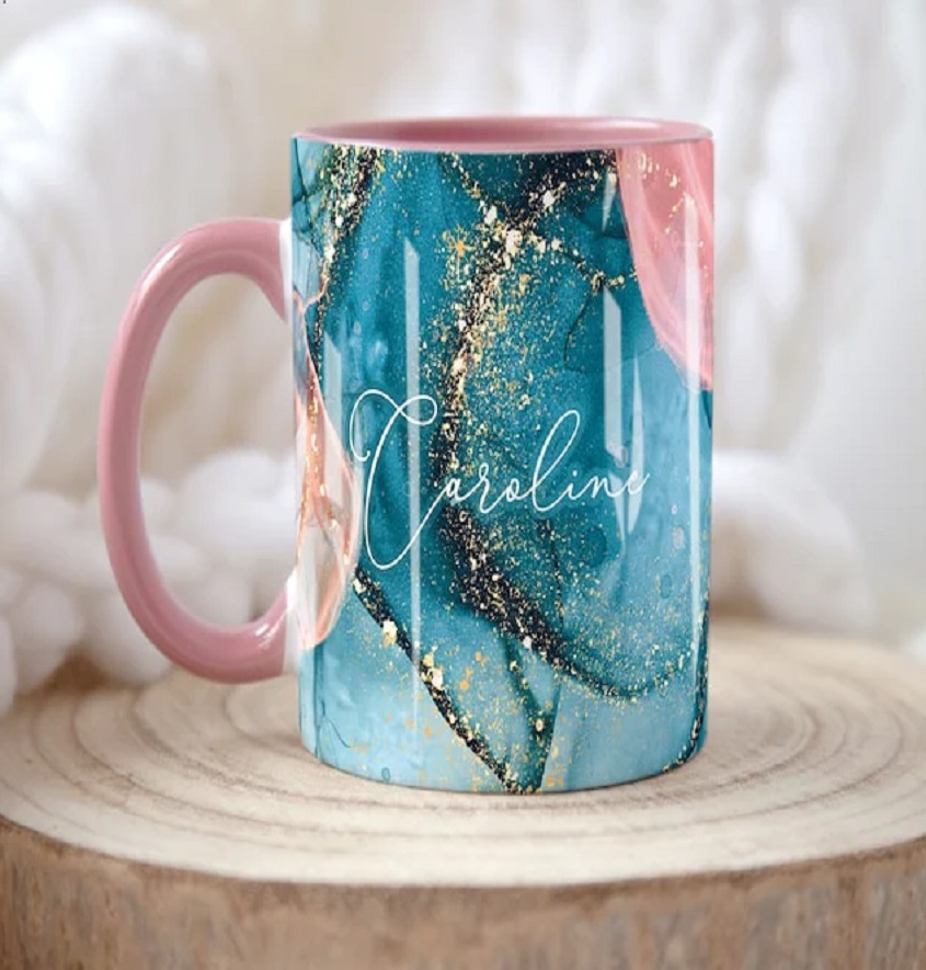 Service Provider of Blue Pink Abstract Art Design with Name Customized Photo Printed Coffee Mug Printing Services in New Delhi, Delhi, India.