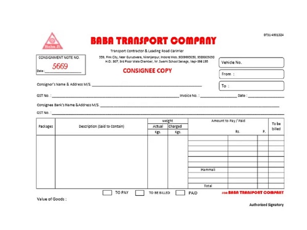 Service Provider of Transport Bilty Book Printing Services in New Delhi, Delhi, India